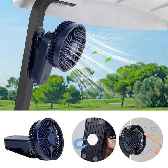 IC ICLOVER Portable Magnetic Clip Fan, 2000mAh Rechargeable Mini Golf Cart Fan with 3 Speeds for Golf Cart Stroller Desk Office Travel