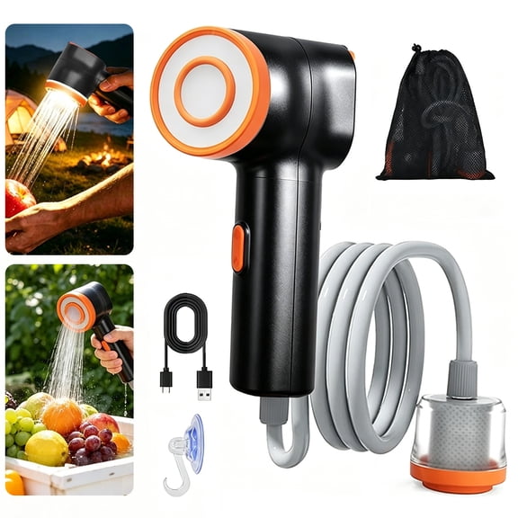 IC ICLOVER Portable Shower for Camping, Rechargeable Shower Head with LED Light, Camping Shower Pump with Filter for Hiking, RV, Water Plant, Car Wash, Pet Bath