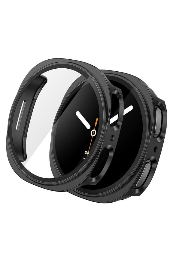 for Samsung Galaxy Watch 8 44mm Bumper Case Built in Screen Protector Clear Hard Protective Cover, Shock Adsorption Drop Protection Full Cover Black