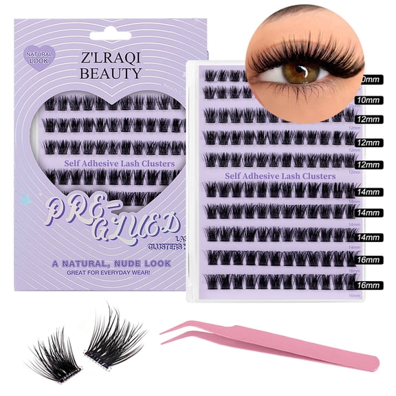 IC ICLOVER Self Adhesive Lash Clusters Natural Self Adhesive Eyelashes, No Glue Eyelash Clusters Extensions 10-16mm 120Pcs DIY Individual Lashes with Tweezers