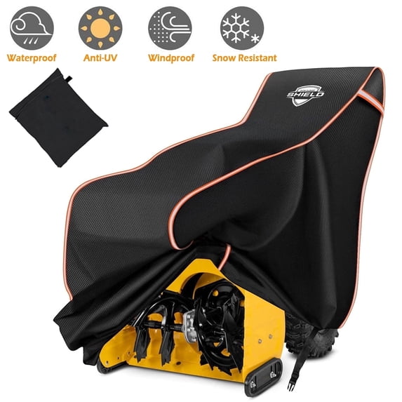 IC ICLOVER Snow Blower Cover, Heavy Duty 600D Waterproof Snowblower Covers Universal for EGO Ariens Honda Craftsman Two-Stage and Single-Stage Outdoor Snow Throwers - Black & Orange