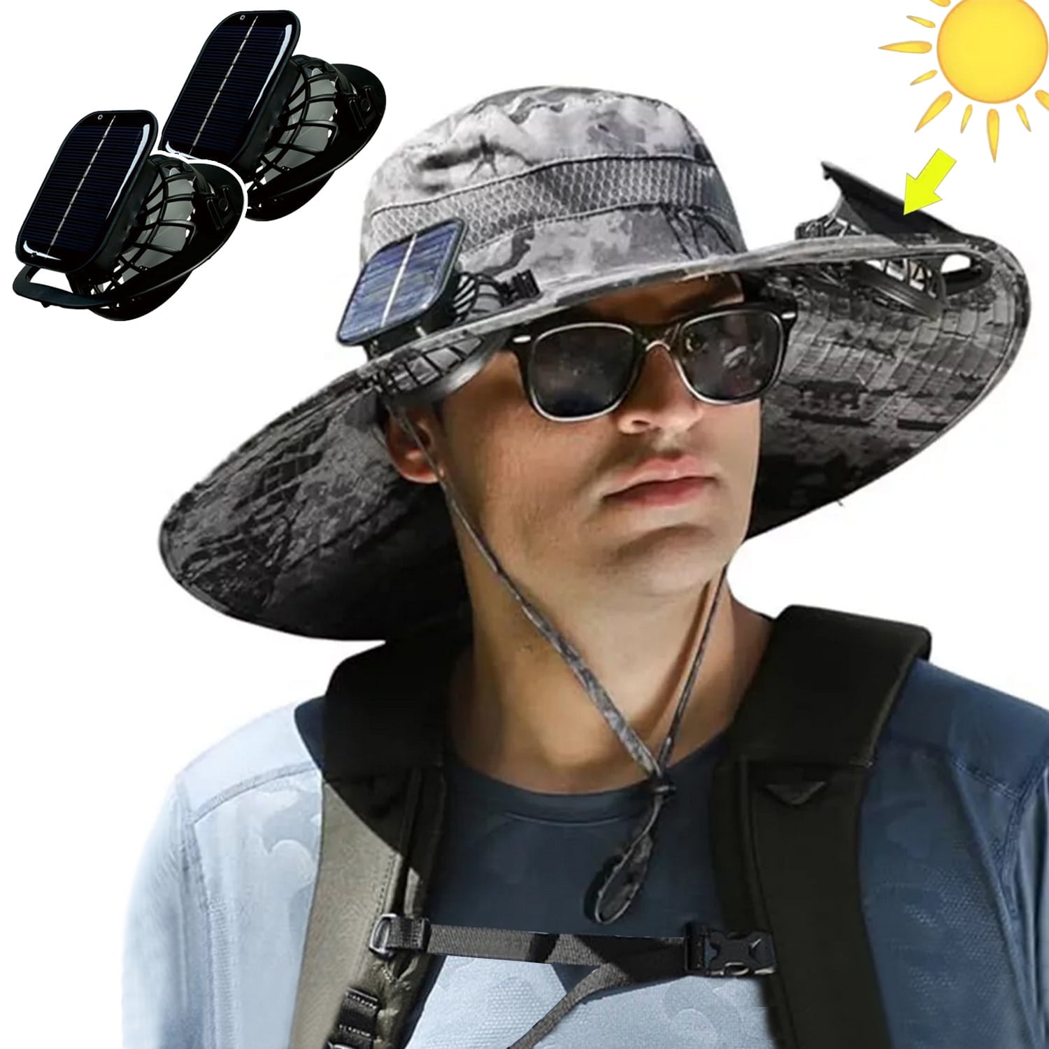 IC ICLOVER Solar Powered Fan Hat Wide Brim for Outdoor