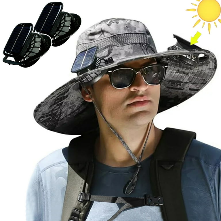 IC ICLOVER Solar Powered Fan Hat Wide Brim for Outdoor Fishing Boonie Sun Hat with 2 Solar Fans 3 Speed Adjustable Camouflage