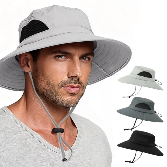 Waterproof Sun UPF 50+ Bucket Hat for Men Women, IC ICLOVER UV Protection Packable Brimmed Boonie for Fishing Hiking Outdoor Cap - Light Gray