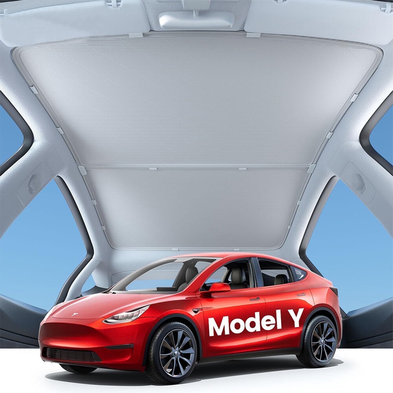 IC ICLOVER Sunshade Roof for Tesla Model Y [No Gaps, No-Sagging], 2020-2024 Tesla Model Y Accessories Heat Insulation Foldable Glass Roof Sun Shade Cover (2Pcs)
