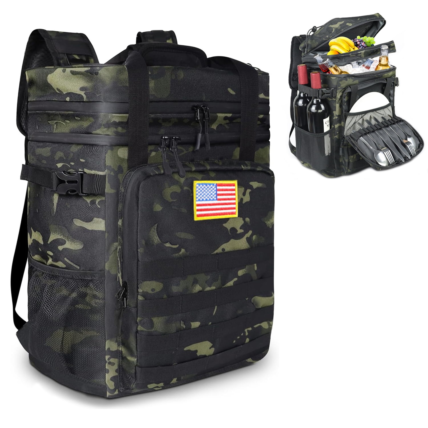 IC ICLOVER Tactical Backpack Cooler 40 Cans Double Deck Waterproof Leakproof Insulated Lunch Box Bag, Camouflage