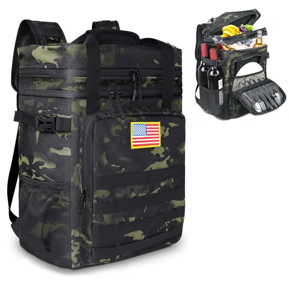 IC ICLOVER Tactical Backpack Cooler 40 Cans Double Deck Waterproof Leakproof Insulated Lunch Box Bag, Camouflage