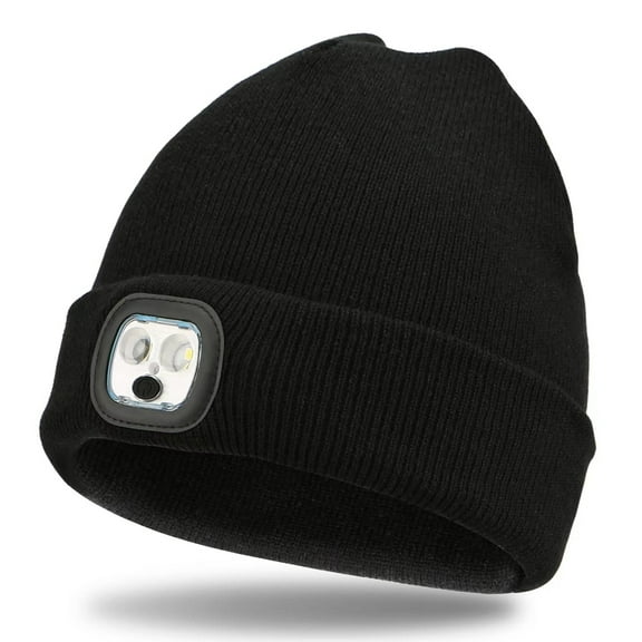 IC ICLOVER Unisex Beanie Hat with Light, Rechargeable LED Headlamp Cap Winter Warm Knitted Hats for Women Men Gifts - Black