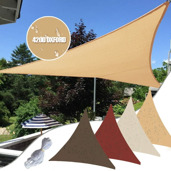 HOMEYA Waterproof Shade Sail Triangle 12' x 12' x 12' Patio Awning Outdoor Garden Pool Sun Canopy Shelter Cover - Sand
