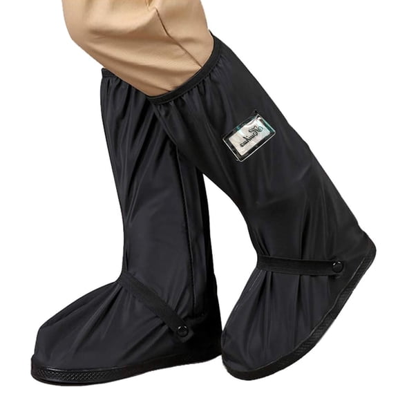 IC ICLOVER Waterproof Zippered Shoe Covers, Reusable Rain Boots Overshoes Protector Anti-Slip for Men Women (X-Large, Black Tall Design)