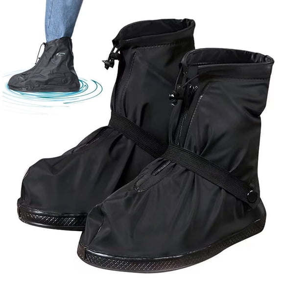AYAMAYA Waterproof Zippered Shoe Covers, Reusable Rain Boots Overshoes Protector Anti-Slip for Men Women (XX-Large, Black)