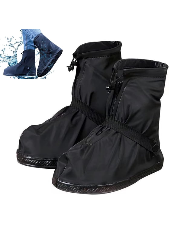 Waterproof Zippered Shoe Covers, Reusable Rain Boots Overshoes Protector Anti-Slip for Men Women (XXX-Large, Black)