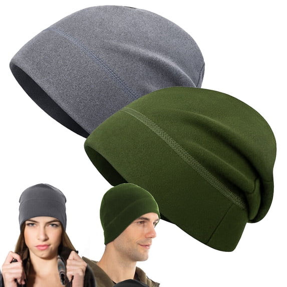 IC ICLOVER Winter Fleece Beanie Hats Helmet Liner Windproof Watch Hat Warm Skull Cap for Men Women (Army Green+Black 2 Piece)