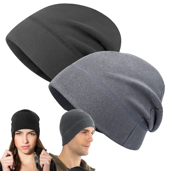 IC ICLOVER Winter Fleece Beanie Hats Helmet Liner Windproof Watch Hat Warm Skull Cap for Men Women (Gray+Black 2 Piece)