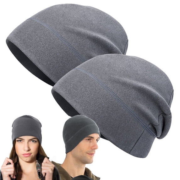 IC ICLOVER Winter Fleece Beanie Hats Helmet Liner Windproof Watch Hat Warm Skull Cap for Men Women (Gray+Gray 2 Piece)