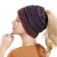 thumbnail image 1 of IC ICLOVER Winter Hat Ponytail Beanie Hat for Women, Soft Stretch Cable Knit Messy Bun Beanie,Trendy and Warm - Multicolor, 1 of 8