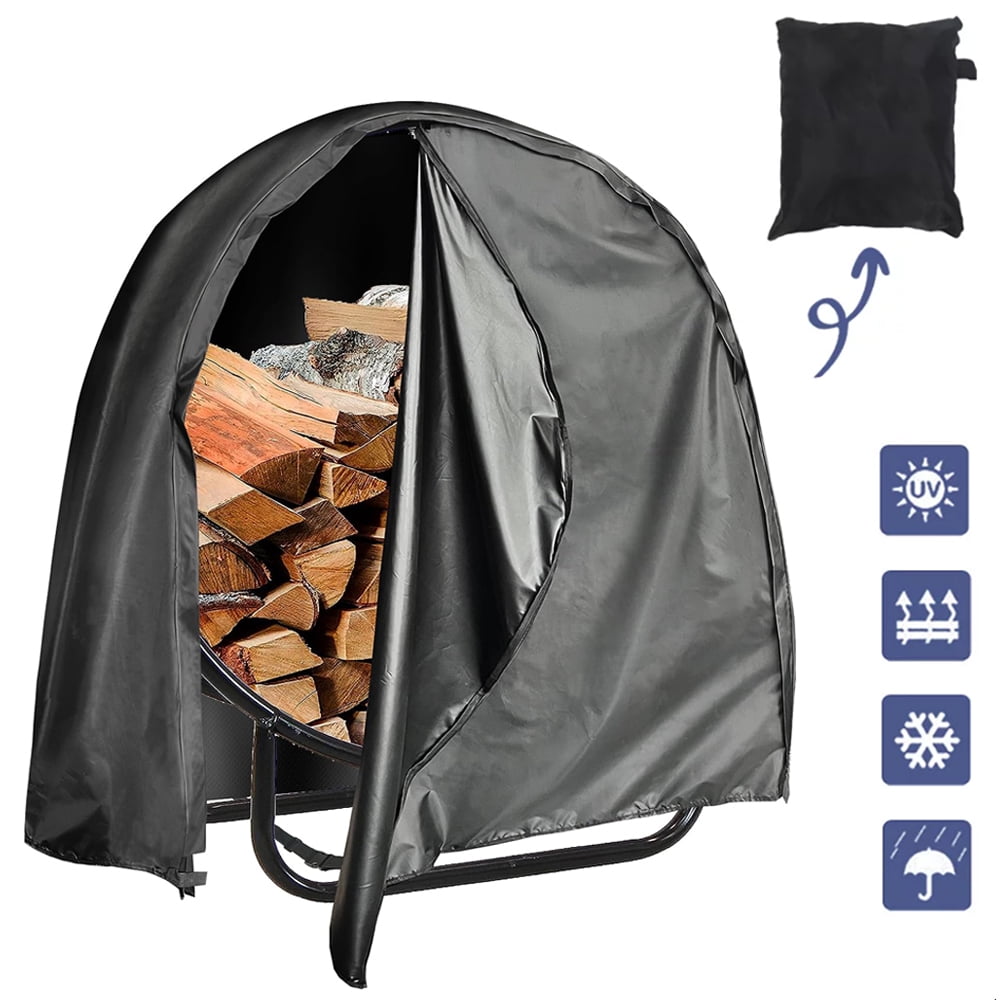 IC ICLOVER Zippered Waterproof Firewood Rack Cover, 40 Inch Outdoor 600D Wood Log Hoop Full Length Zipper Storage Protector