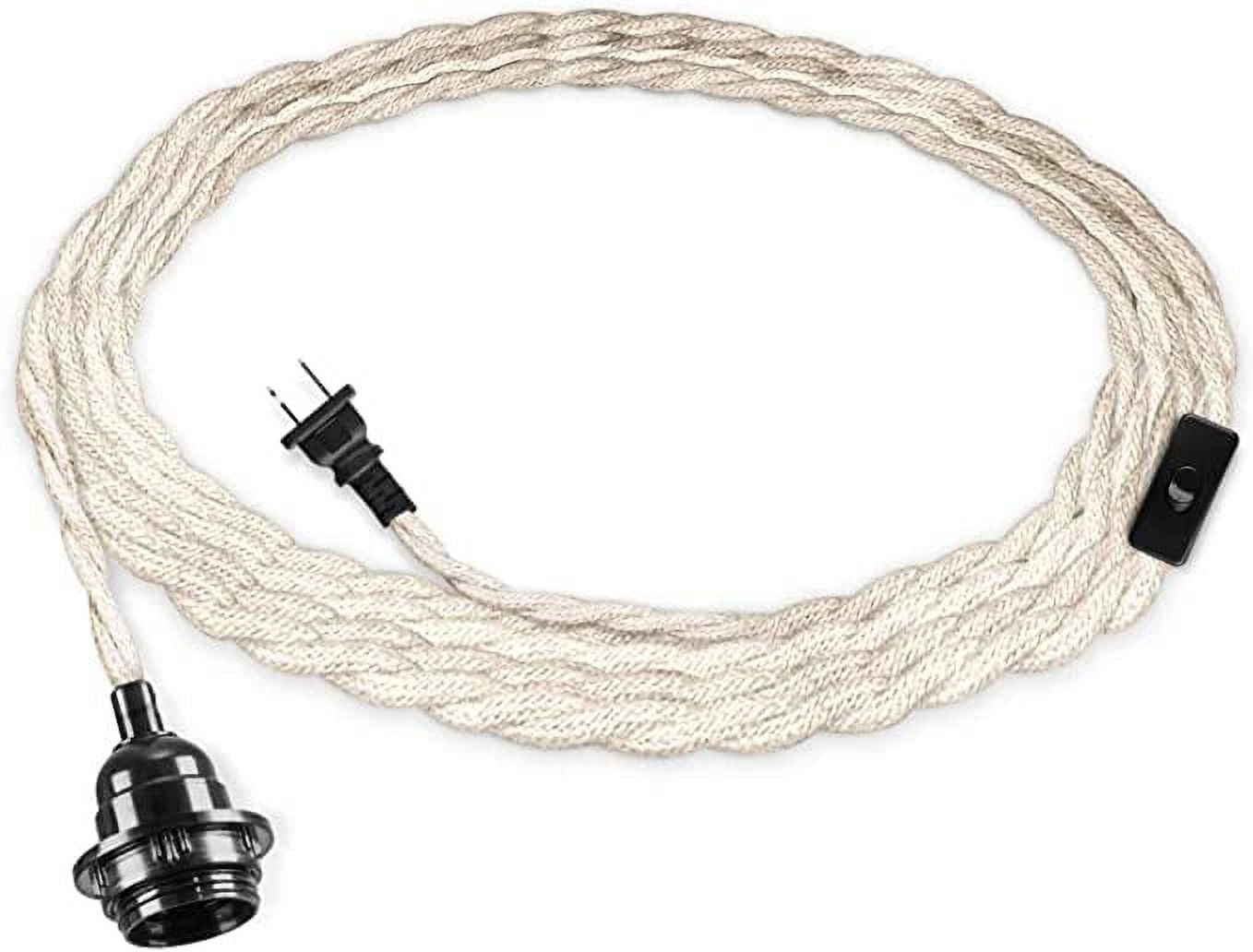 IC 9.84FT Plug in Hanging Light Fixture with Switch, Industrial Pendant Lamp Light Cord with Twisted Hemp Rope DIY Light Fixture for Farmhose Home Lighting DecorsWhite