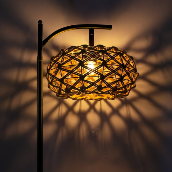 IC INSTANT COACH Boho Farmhouse Floor Lamp & Foot Switch - 4.9FT Rattan Standing Lamp for Living Room, Bedroom, Office - Modern Rustic Lighting with Easy Assembly