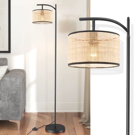 IC INSTANT COACH Boho Rattan Floor lamp, Farmhouse Standing Light with ON/OFF Switch E26 Lights for Bedrooms Living Room