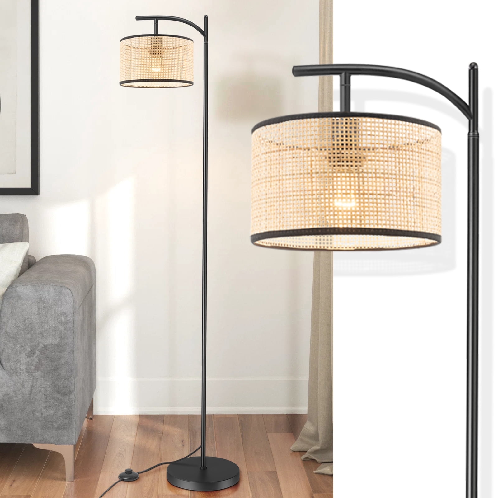 IC INSTANT COACH Boho Rattan Floor lamp, Farmhouse Standing Light with ...
