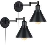 IC Swing Arm Wall Light Fixtures Set of 2 Wall Light Plug-in Cord with On Off Switch on Cord Industrial Wall Sconce Black Finish