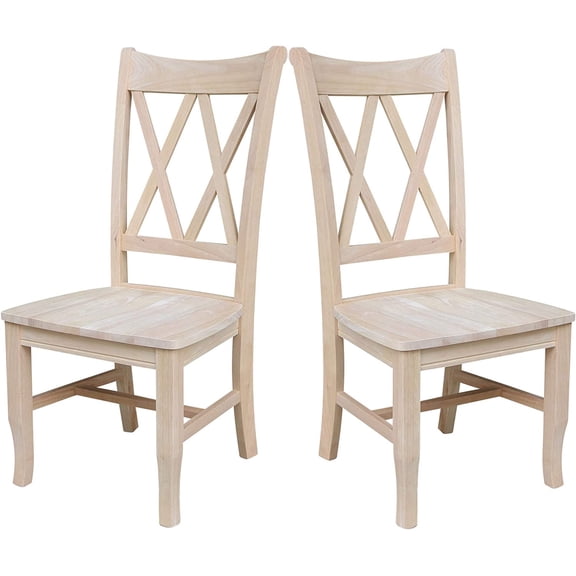 IC International Concepts, Set of 2 Double X-Back Dining Chairs, Armless, Real Wood, Kitchen/Dining/Accent, 19.9"W x 22"D x 41.3"H, 225 Lbs Wt. Capacity, DIY, Paint/Stain In Any Color, Unfinished