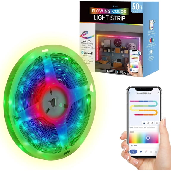 +IC  Light Strip, 50' Foot Indoor Sound Reactive Multi Color Chasing  Light Strip,  App Control, Sound Reactive Gaming Lights, Novelty Magic for