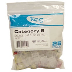 Icc Cat 6, Ez, 25 Pk, Modular Connector, Ivory - 25 Pack - 1 X Rj-45 - Ivory (cat6jkpk-iv)