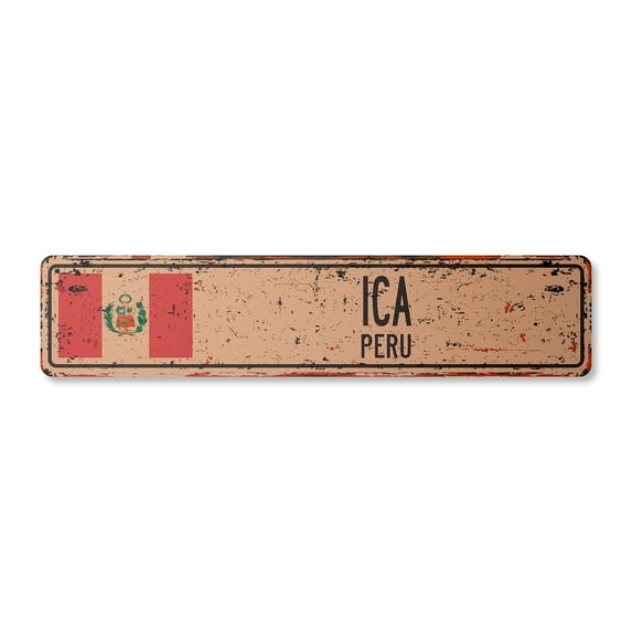 ICA PERU Vintage Aluminum Street Sign Peruvian flag city country road rustic metal tin wall gift | Indoor/Outdoor | 30" Wide