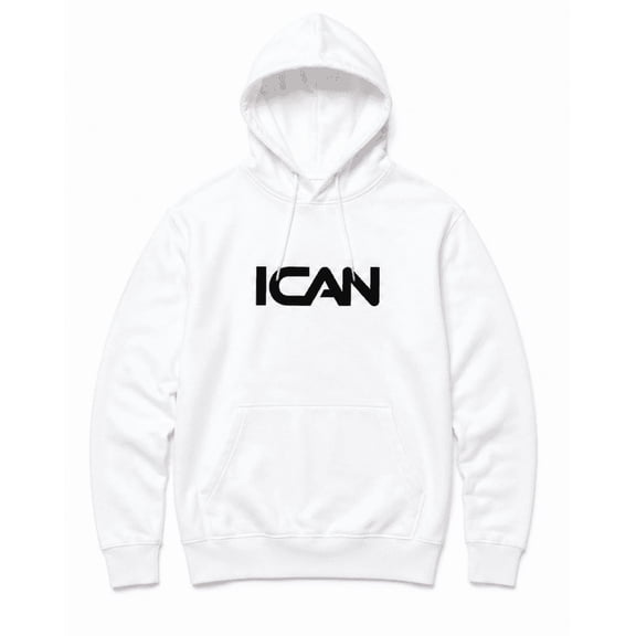 ICAN Logo Sleeve Print Cotton Hoodie - White, Size S