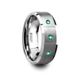 thumbnail image 1 of ICARUS Brushed Tungsten Men’s Wedding Ring with Polished Beveled Edges & 3 Emeralds - 8mm, 1 of 1