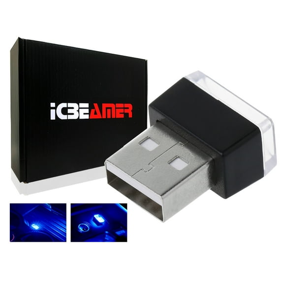 ICBEAMER 1 pc Blue Color Universal USB Interface Plug-In Miniature Night light LED Car Interior Trunk Ambient Atmosphere