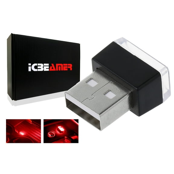 ICBEAMER 1 pc Red Color LED Universal USB Interface Plug-In Miniature Night light Auto Interior Trunk Ambient Atmosphere