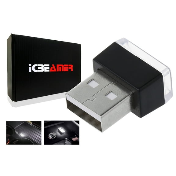 ICBEAMER 1pc White Universal USB Interface Plug-In Miniature Night light LED Car Interior Trunk Ambient Atmosphere