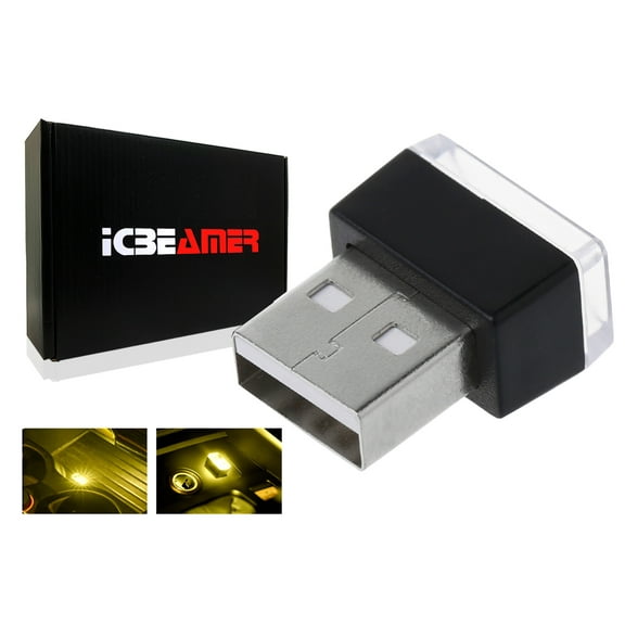 ICBEAMER 1pc Yellow Universal USB Interface Plug-In Miniature Night light LED Car Interior Trunk Ambient Atmosphere