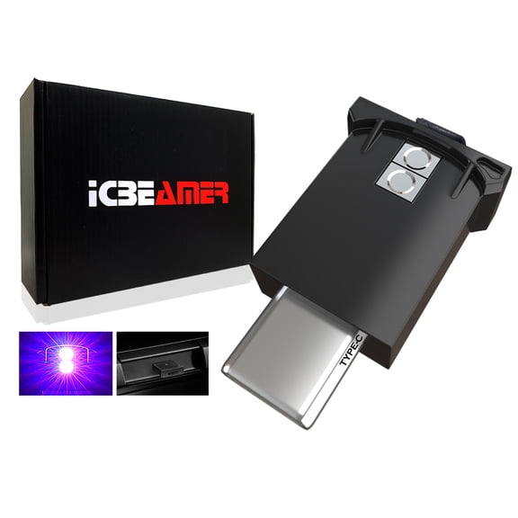 ICBEAMER 2 Gen Type C Adapters USB Atmosphere Adjustable Brightness LED Light, [Color:Purple] Smart Interface Plug-in Miniature LED Night Light Car Trunk Ambient Laptop Keyboard Home Office Decoration