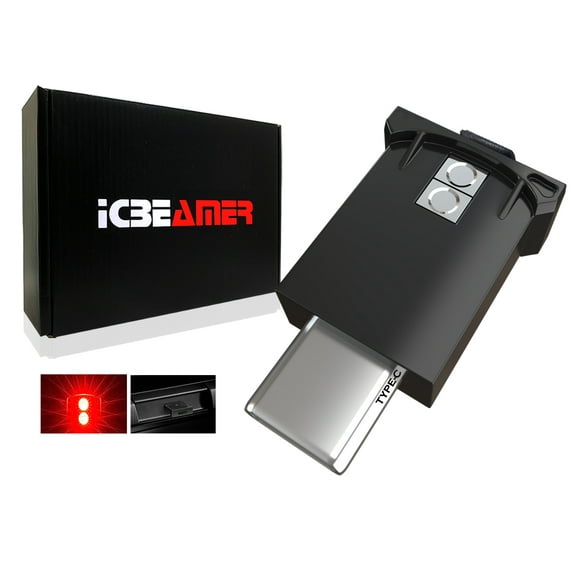 ICBEAMER 2 Gen Type C Adapters USB Atmosphere Adjustable Brightness LED Light, [Color: Red] Smart Interface Plug-in Miniature LED Night Light Car Trunk Ambient Laptop Keyboard Home Office Decoration