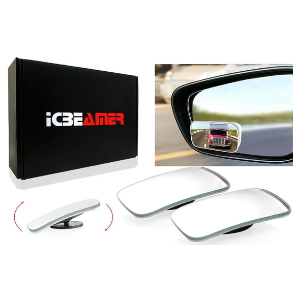 ICBEAMER 2 Pieces Rectangle-Shaped Automobile Rear Blind Spot Mirror, 360 Degree Rotating Design, Automobile Side Mirror Wide Angle Mirror Safety Convex Rearview Mirror for Car Truck Van
