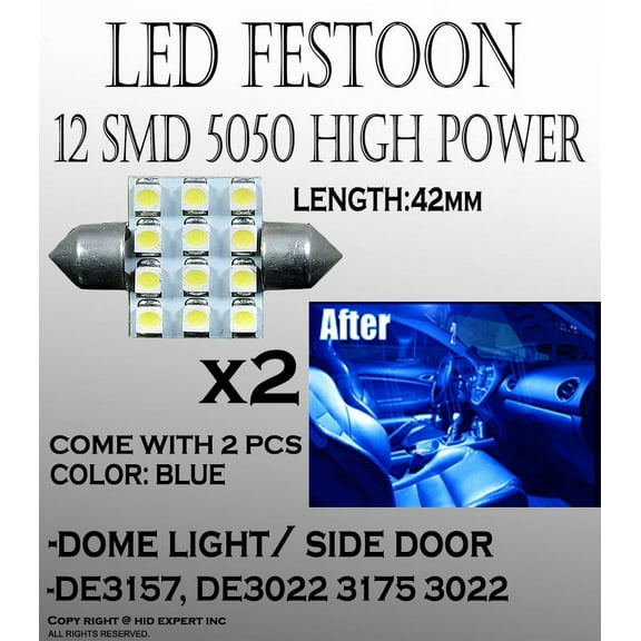 ICBEAMER 2pcs 42mm 560 LED Car doom Light Bulbs 12SMD Car Lamp Festoon Blue Bulbs