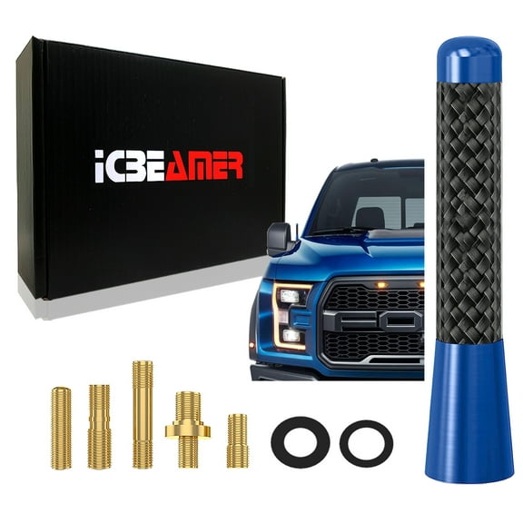 ICBEAMER 3" 76 mm Carbon Fiber Dark Navy Blue Aluminum Short Automotive Antenna with Internal Copper Coil Universal Fit AM/FM Radio Antenna Replacement Compatible for Car, Truck and Van