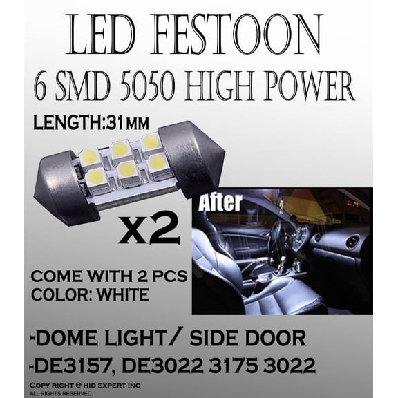 ICBEAMER 31mm 3021 3022 LED Car doom Light Bulbs 6-SMD Car Festoon White Bulbs