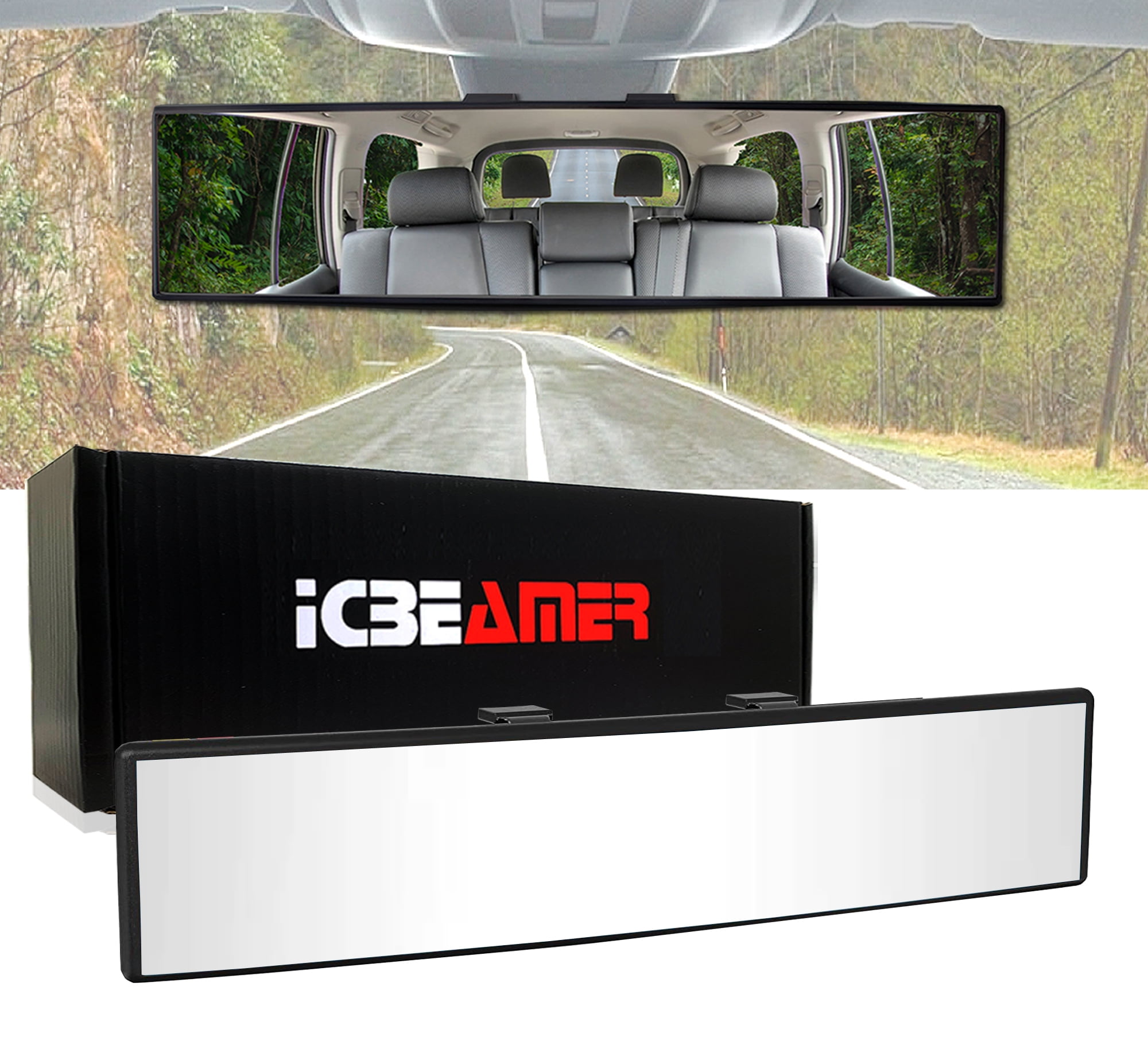 Icbeamer Car Rear View Mirror Hd Clear Tint Panoramic Wide Angle