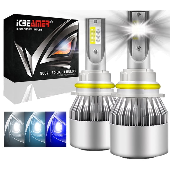 ICBEAMER 9007 HB5 Canbus COB LED Replace Halogen bulbs 2 colors in 1 Bulb High Beam 30000K Blue Low Beam in 6000K White
