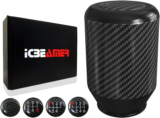 ICBEAMER Black Aluminum w/Carbon Fiber 2.5" Shift Knob, Tall Fit