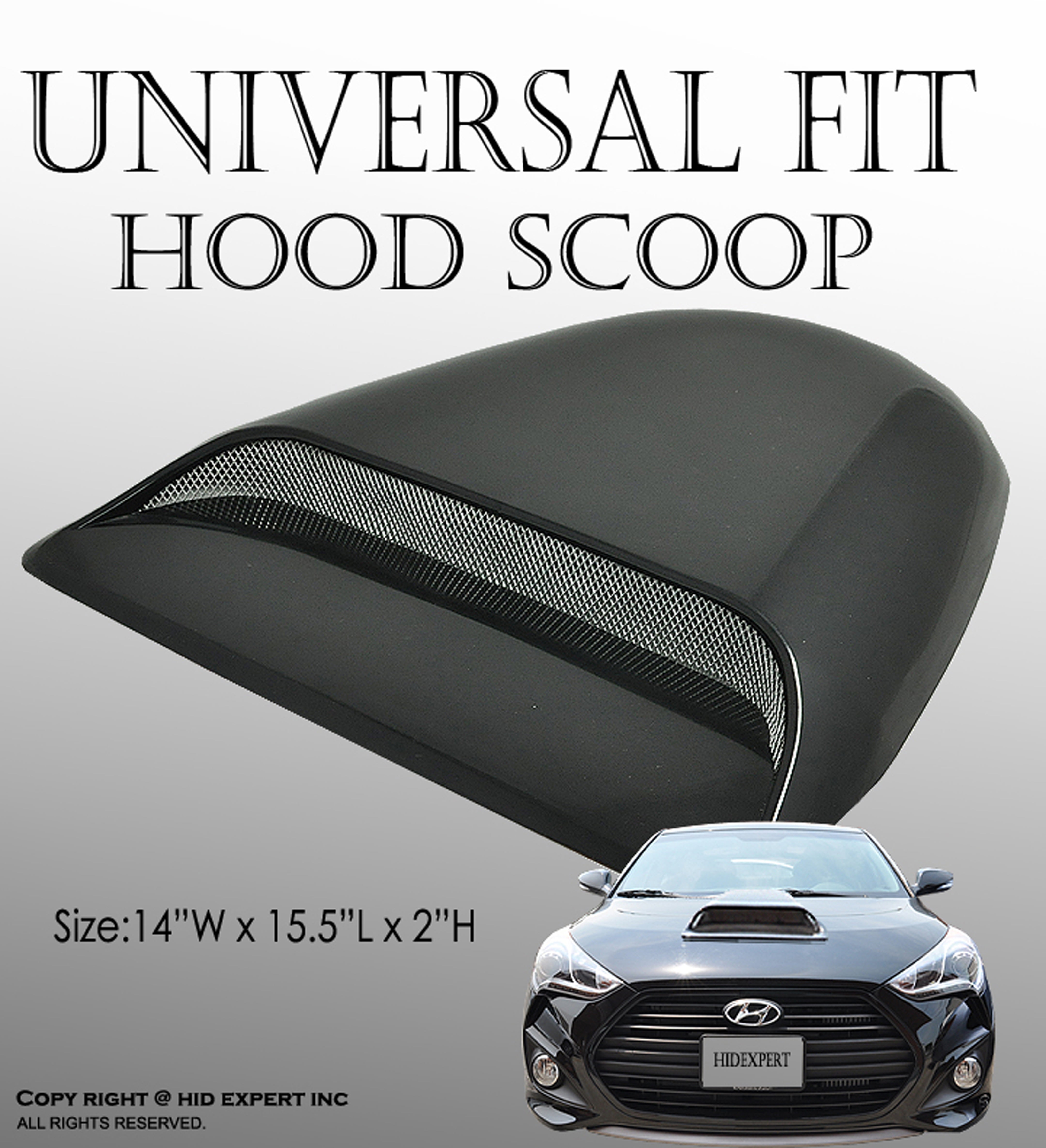 ICBEAMER Black Hood Scoop - Universal Aero Dynamic Waterproof Air Flow Vent With 3M Tape