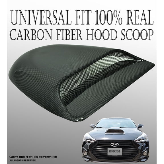 ICBEAMER Black Real Carbon Fiber Hood Scoop AERO DYNAMIC Speed Racer Waterproof FLOW w/ 3M tape No Drill Universal Fit For Auto Vehicle