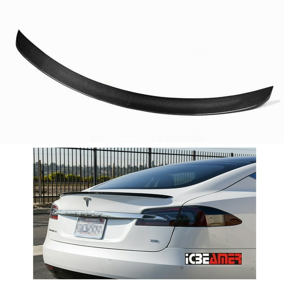 ICBEAMER Carbon Fiber Rear Spoiler Fit Tesla Model S, Trunk Spoiler Gloss Finish w/ Weatherproof 3M Tape 2012~2020 Factory Style