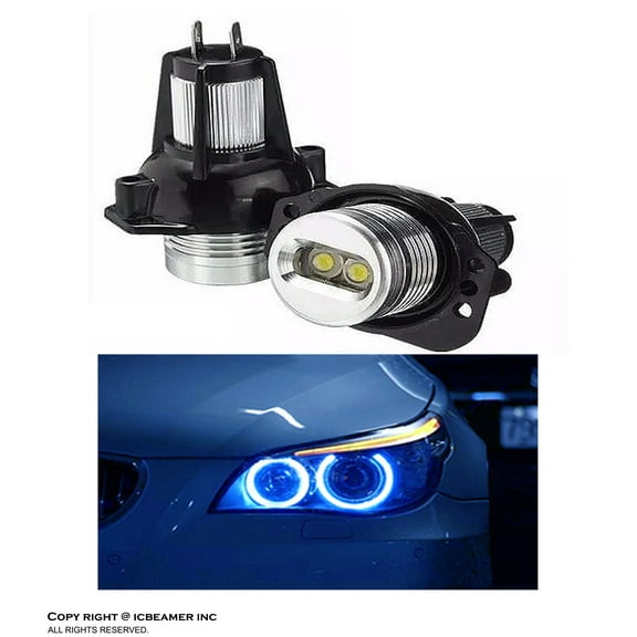 ICBEAMER Fit BMW ANGEL EYE E90 E91 HEADLIGHT HALO RING Canbus No Error LED BULBS 10000K BLUE COLOR [1 pair]