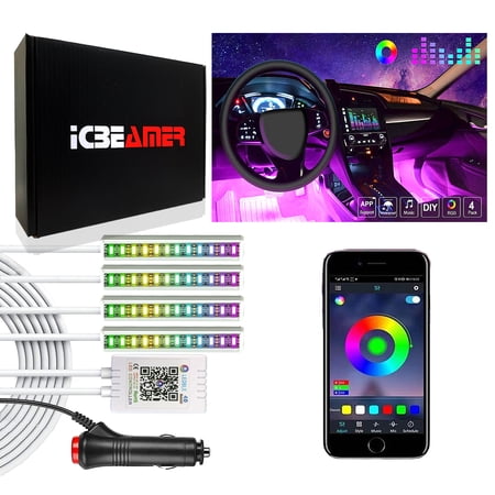 ICBEAMER Interior Under Seat LED Strip Smart Phone Control Color Floor Matt Light w/ Sound Active Function Atmosphere